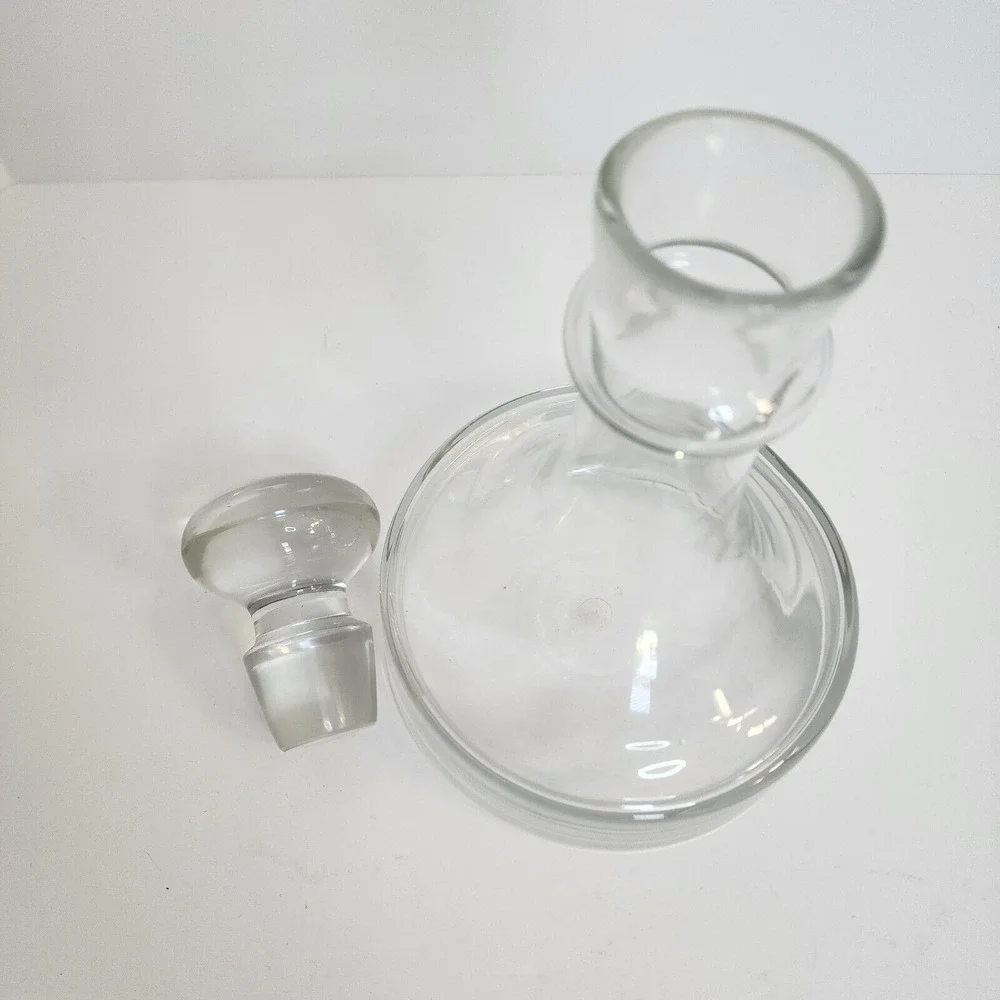 Handcrafted Danish‎ Design Glass Decanter Clear Round Stopper Romania 10.5in